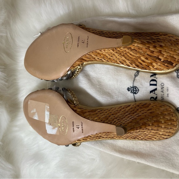 Prada Gold and Silver Leather Woven Wedge Wrapped Slip 🩶💛 - Picture 7 of 7